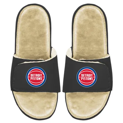 Detroit Pistons ISlide Youth Faux Fur Slide Sandals - Black/Tan