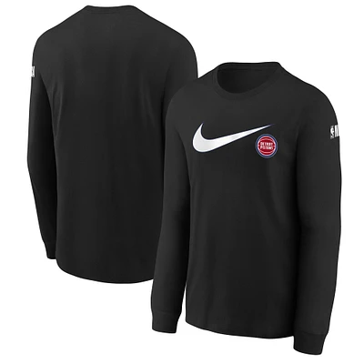 T-shirt à manches longues Nike noir Detroit Pistons Swoosh pour jeune