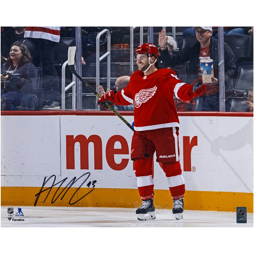 Alex DeBrincat Detroit Red Wings Autographed 16" x 20" Red Jersey Celebrating Photograph