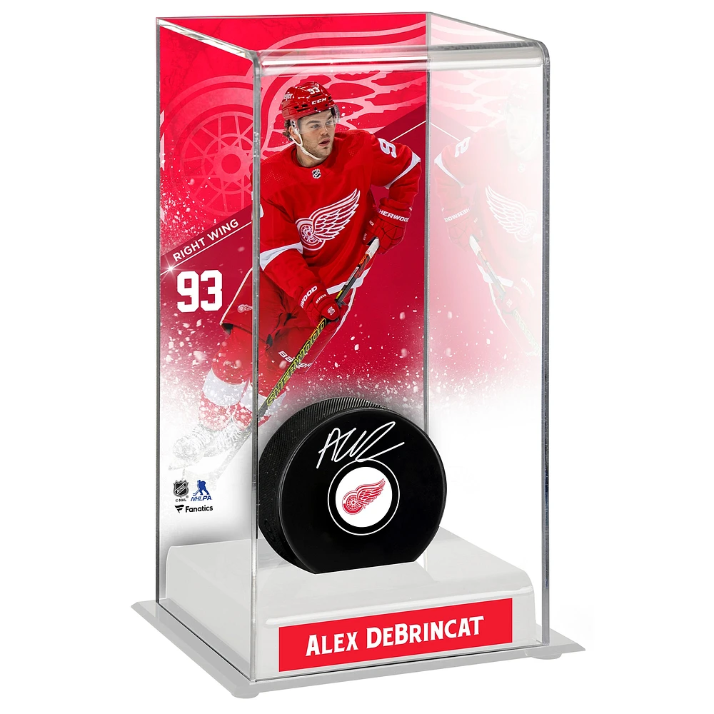 Alex DeBrincat Detroit Red Wings Autographed Hockey Puck with Deluxe Tall Case