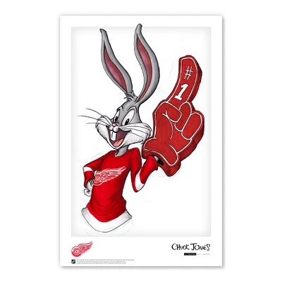 Affiche imprimée Looney Tunes de Bugs Bunny Detroit Red Wings 11" x 17"