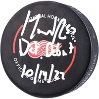 Rondelle de match officielle autographiée par David Perron des Red Wings de Detroit avec l'inscription « DET Debut 10/14/22 »