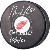 Authentique rondelle de hockey autographiée par David Perron Detroit Red Wings Fanatics avec inscription « DET Debut 10/14/22 »