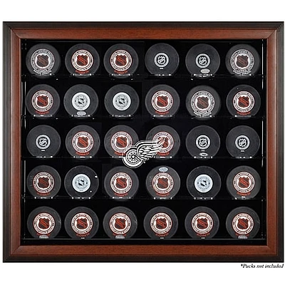 Vitrine de présentation marron pour 30 rondelles des Red Wings de Détroit