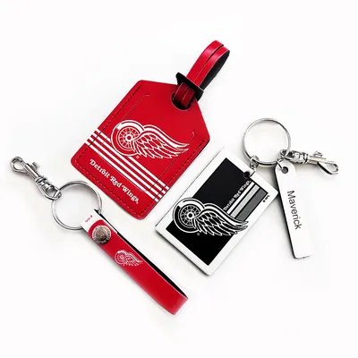 Detroit Red Wings - Coffret cadeau trois pièces en cuir avec étiquette personnalisée