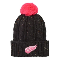 Bonnet en tricot à revers en fil Nep noir des Red Wings de Detroit pour filles avec pompon
