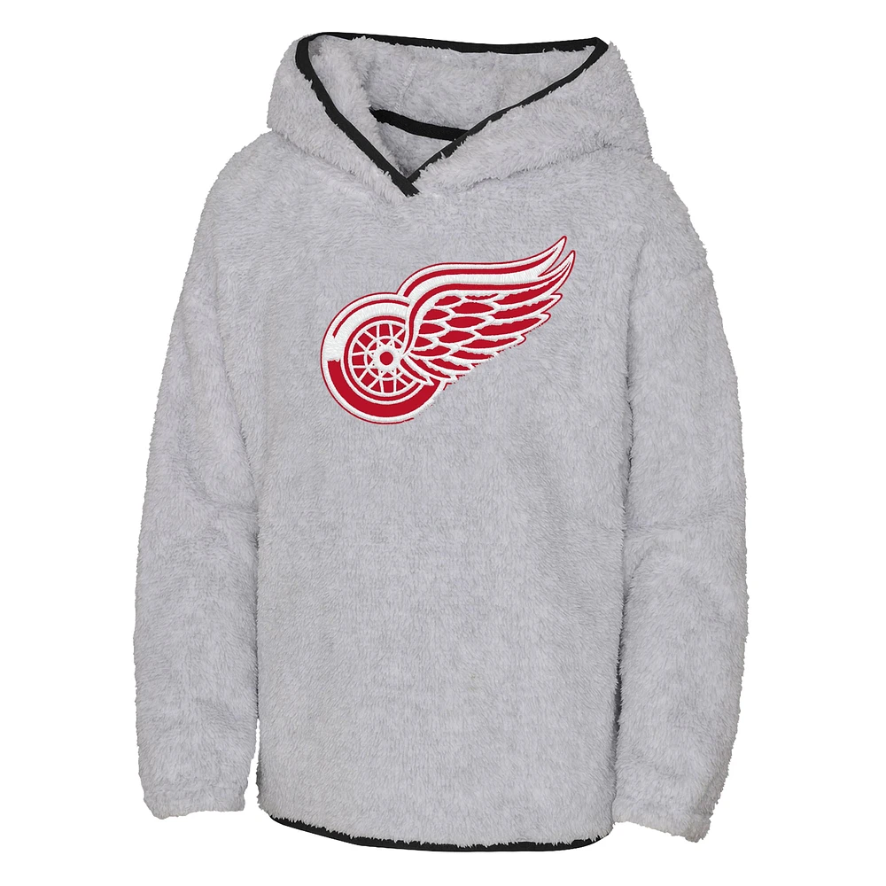 Girls Youth  Heather Gray Detroit Red Wings Ultimate Teddy Fleece Pullover Hoodie