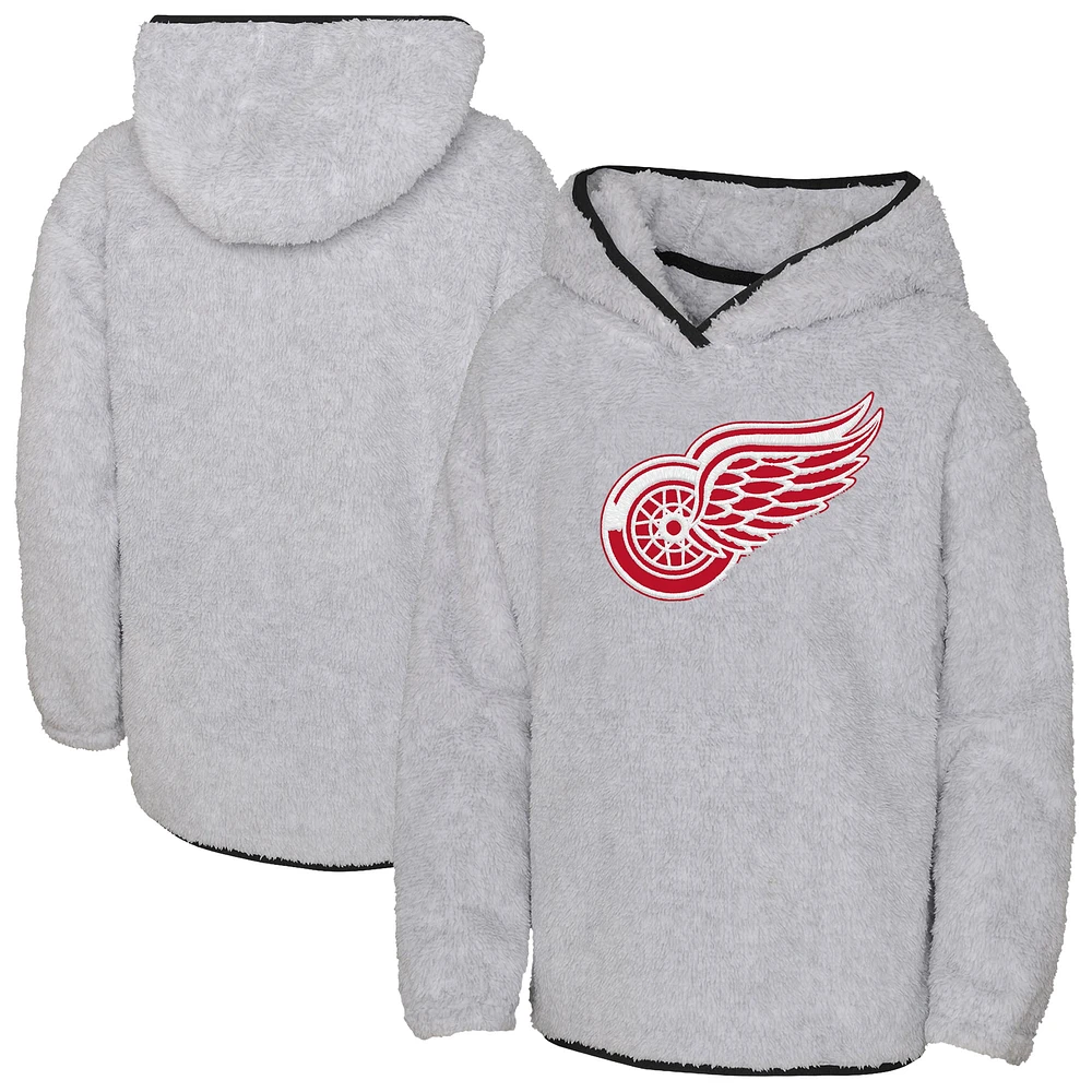 Girls Youth  Heather Gray Detroit Red Wings Ultimate Teddy Fleece Pullover Hoodie