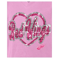 T-shirt à col en V sequins roses Detroit Red Wings de New Era pour fille