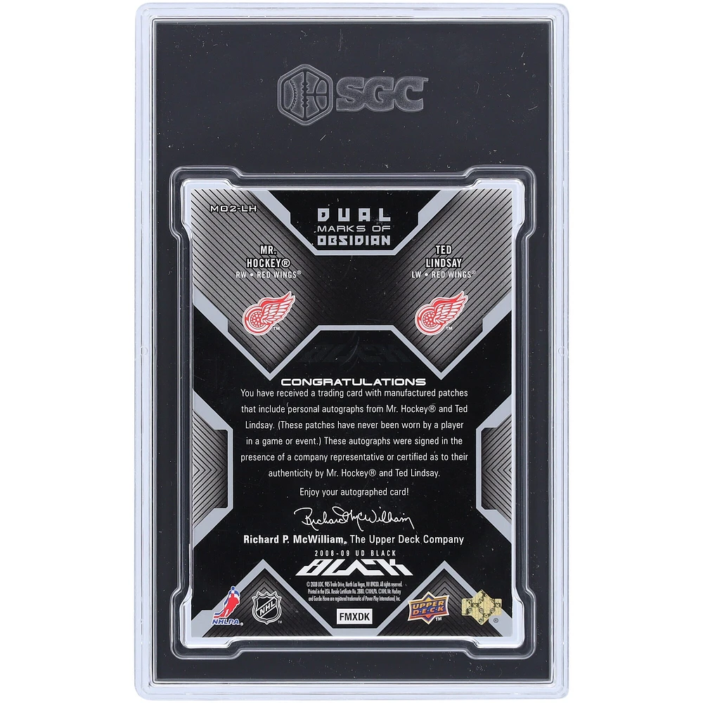 Gordie Howe & Ted Lindsay Detroit Red Wings Autographed 2008-09 Upper Deck Black Dual Cut Sig Relic #MO2-LH #4/25 SGC Authenticated 8 Card 