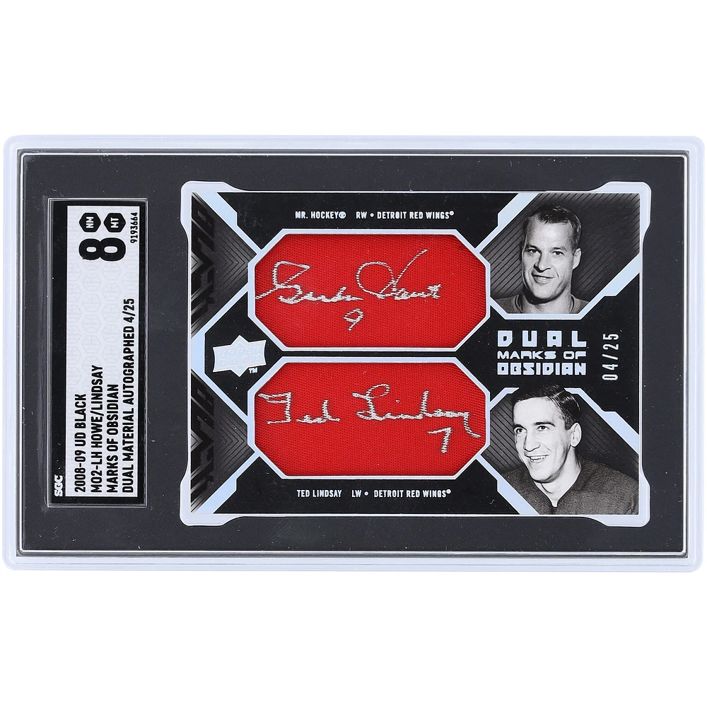 Gordie Howe & Ted Lindsay Detroit Red Wings Autographed 2008-09 Upper Deck Black Dual Cut Sig Relic #MO2-LH #4/25 SGC Authenticated 8 Card 