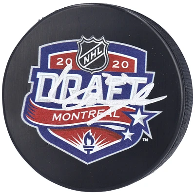 Rondelle de hockey autographiée par Lucas Raymond des Red Wings de Détroit lors du repêchage de la LNH 2020