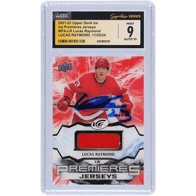 Maillot relique autographié 2021-22 Upper Deck Ice Premieres de Lucas Raymond Detroit Red Wings #IPA-LR CGC Fanatics a été témoin d'une carte recrue authentifiée 9/10