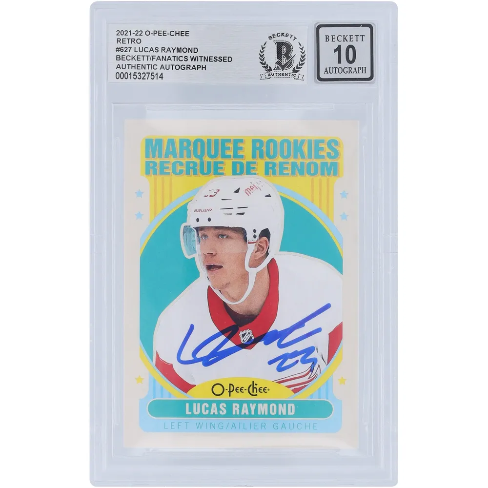 Lucas Raymond Detroit Red Wings Autographed 2021-22 Upper Deck O-Pee-Chee Glossy Rookies #R-13 Beckett Fanatics Witnessed Authenticated 10 Rookie