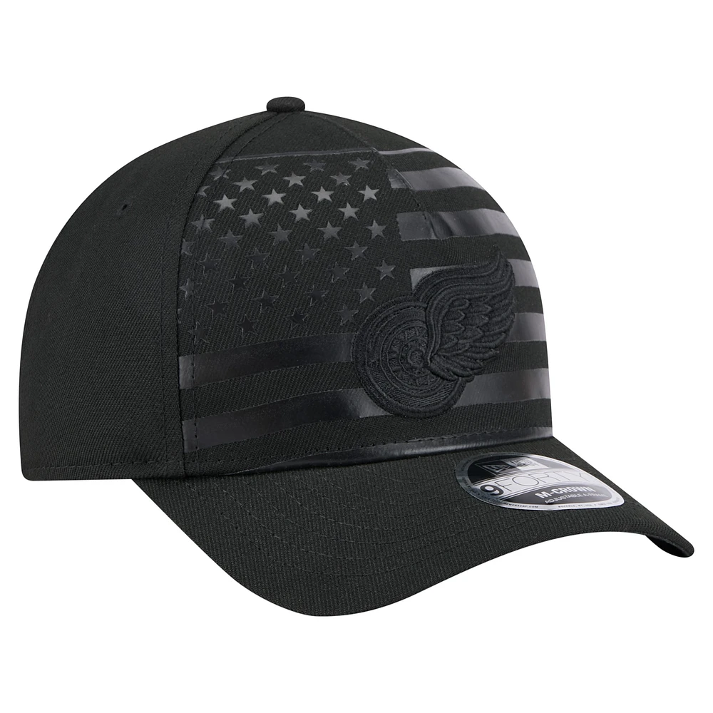 Men's New Era  Black Detroit Red Wings Game Day Stealth Flag 9FORTY A-Frame Adjustable Hat
