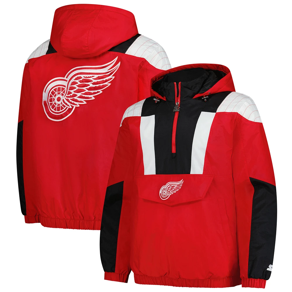 Men's Starter  Red Detroit Wings Charger Half-Zip Pullover Hoodie