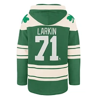 Men's '47 Dylan Larkin Kelly Green Detroit Red Wings St. Patrick's Day Player Name & Number Lacer Pullover Hoodie