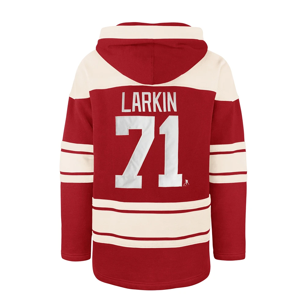 Men's '47 Dylan Larkin Red Detroit Wings Captain Patch Player Name & Number Lacer Pullover Hoodie