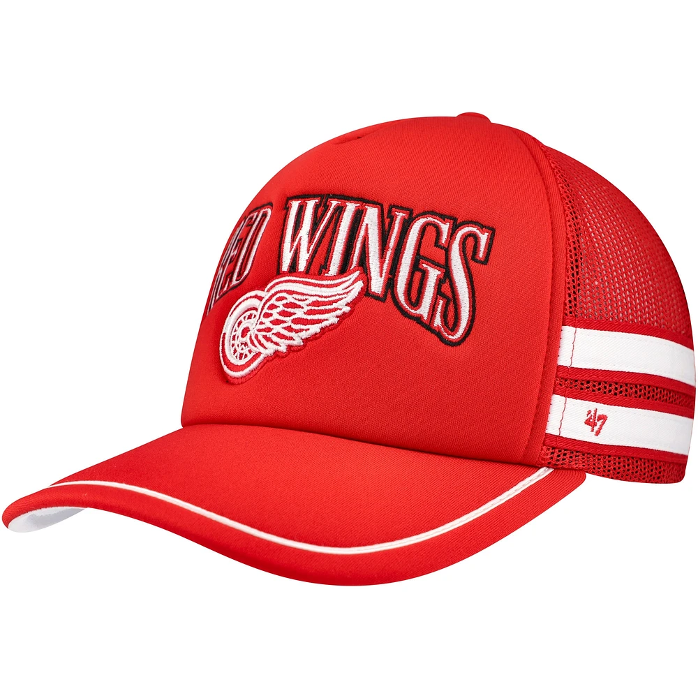 Men's '47 Red Detroit Red Wings Sideband Stripes Trucker Snapback Hat