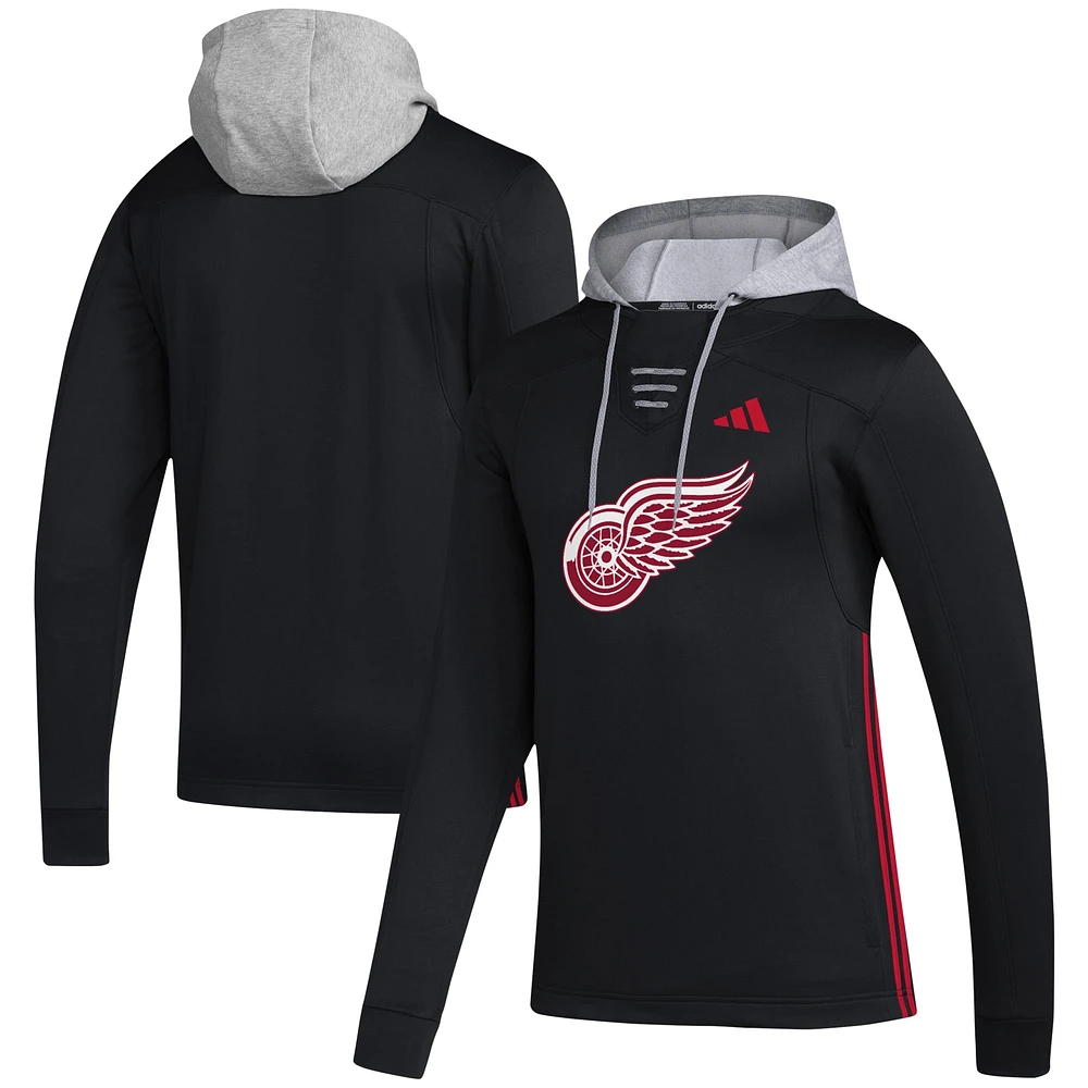 Men's adidas Black Detroit Red Wings Refresh Skate Lace AEROREADY Pullover Hoodie