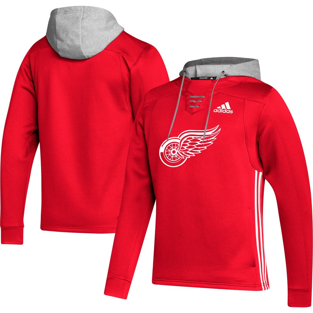 Men's adidas Red Detroit Wings Skate Lace Primeblue Team Pullover Hoodie