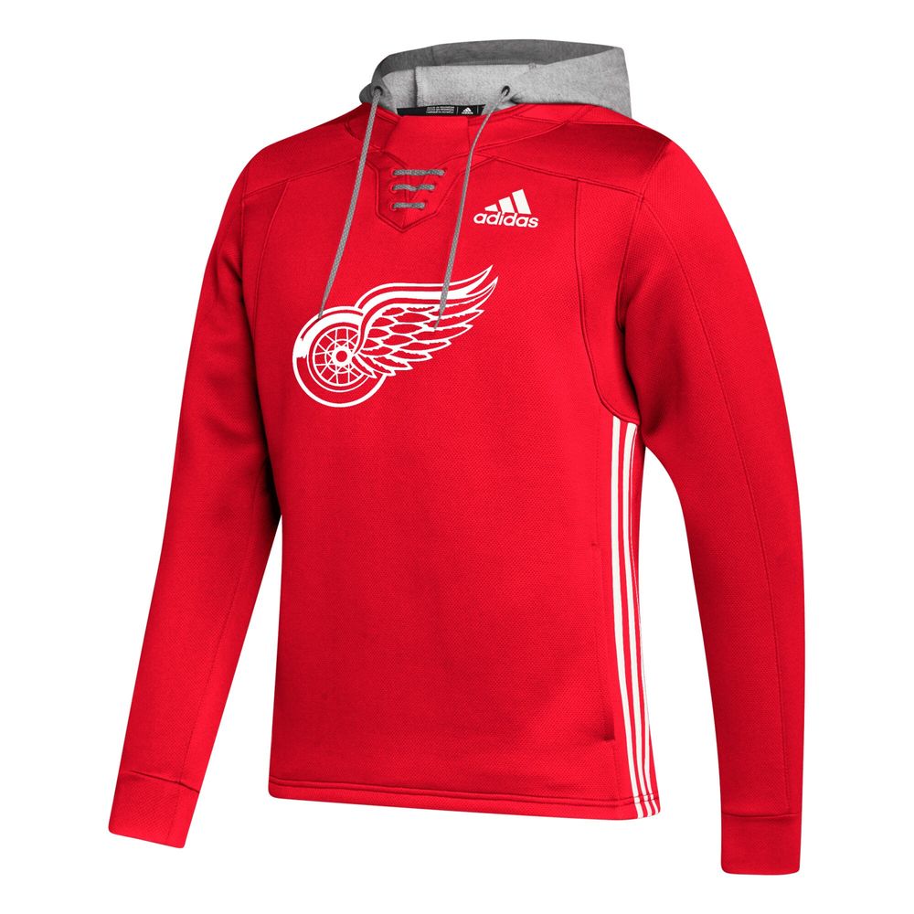 Men's adidas Red Detroit Wings Skate Lace Primeblue Team Pullover Hoodie