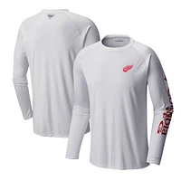 T-shirt à manches longues raglan Columbia White Detroit Red Wings Terminal Tackle Omni-Shade pour hommes