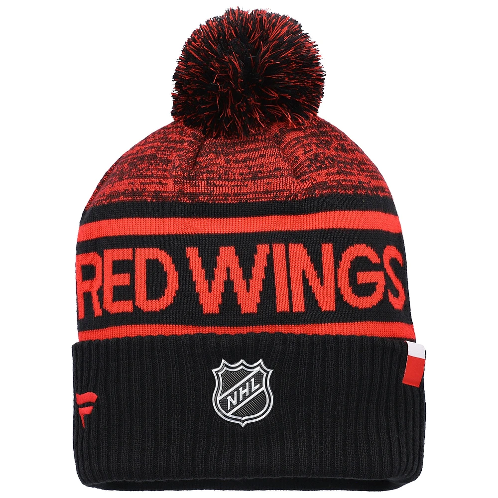 Men's Fanatics Black/Red Detroit Red Wings Authentic Pro Rink Cuffed Knit Hat with Pom