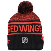 Men's Fanatics Black/Red Detroit Red Wings Authentic Pro Rink Cuffed Knit Hat with Pom
