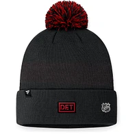 Bonnet en tricot à revers noir des Red Wings de Detroit 2024 de la LNH Fanatics pour hommes avec pompon