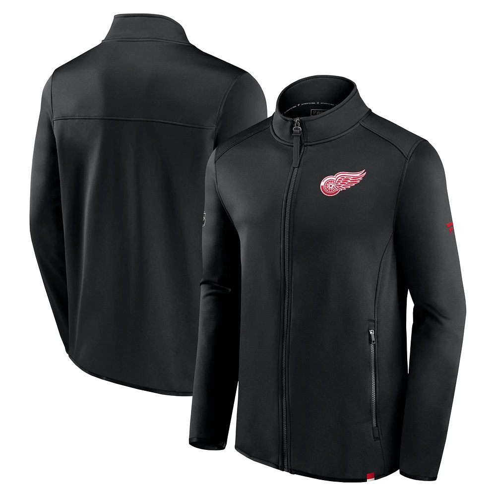 Veste noire à fermeture éclair complète Authentic Pro des Detroit Red Wings de marque Fanatics pour hommes