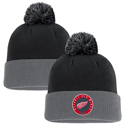 Bonnet en tricot à revers avec pompon Fanatics pour homme, noir, Detroit Red Wings