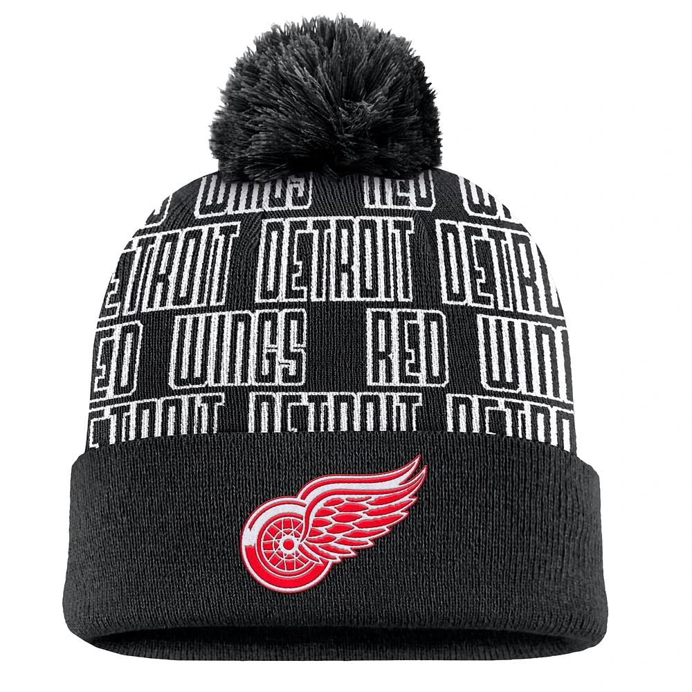 Men's Fanatics Black Detroit Red Wings Fundamental Empty Net Cuffed Knit Hat with Pom