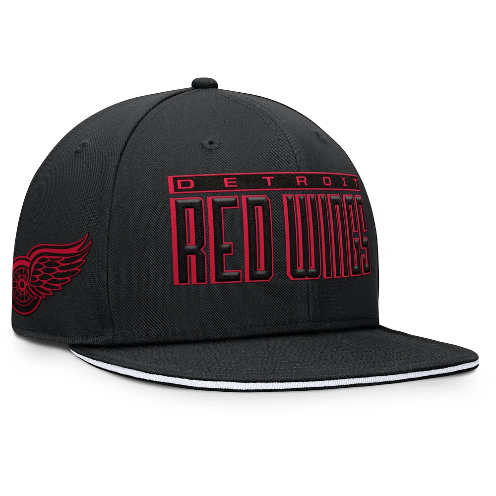 Men's Fanatics Black Detroit Red Wings Fundamental Gino Stack Snapback Hat