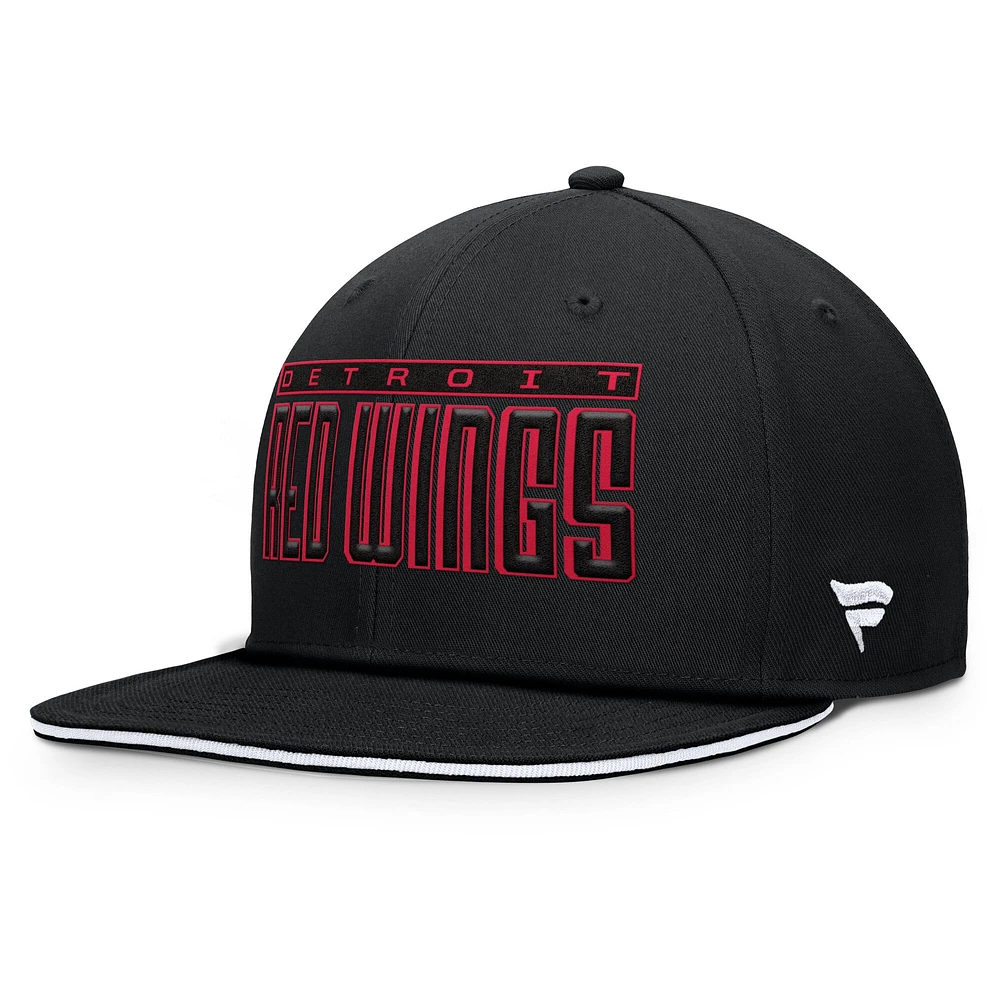 Men's Fanatics Black Detroit Red Wings Fundamental Gino Stack Snapback Hat