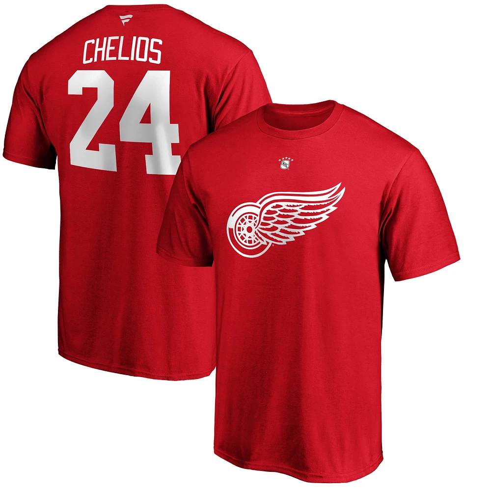 Fanatics pour hommes Chris Chelios Red Detroit Wings Authentic Stack Nom et numéro du joueur retraité T-shirt