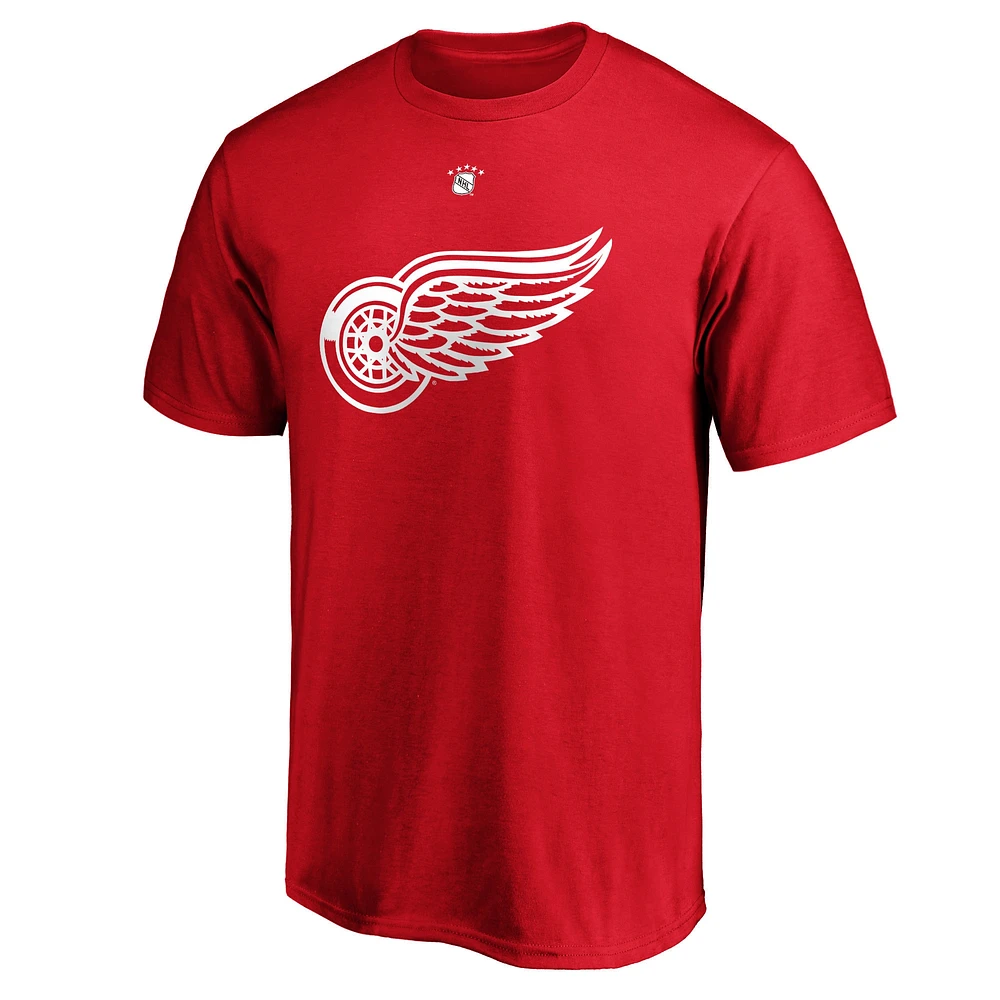 Fanatics pour hommes Chris Chelios Red Detroit Wings Authentic Stack Nom et numéro du joueur retraité T-shirt