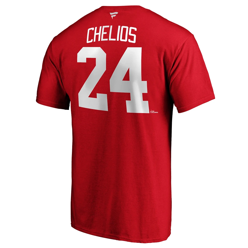 Fanatics pour hommes Chris Chelios Red Detroit Wings Authentic Stack Nom et numéro du joueur retraité T-shirt