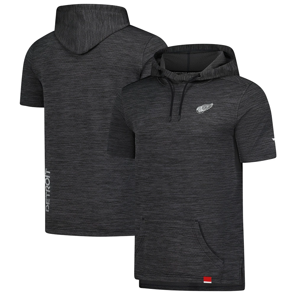 Men's Fanatics Heather Charcoal Detroit Red Wings Authentic Pro Short Sleeve Pullover Hoodie