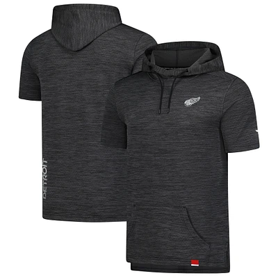 Men's Fanatics Heather Charcoal Detroit Red Wings Authentic Pro Short Sleeve Pullover Hoodie