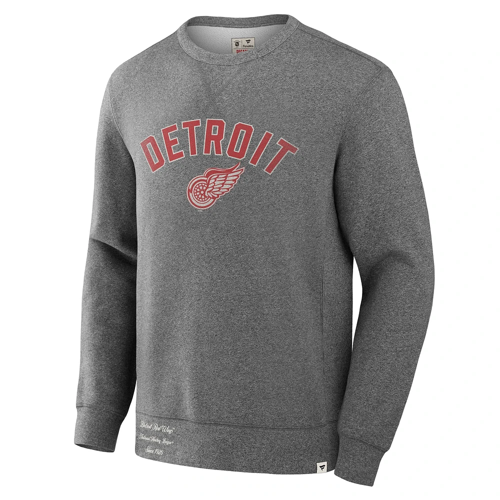 Men's Fanatics Heather Gray Detroit Red Wings Decades Collection Legendary Fleece Pullover Sweatshirt