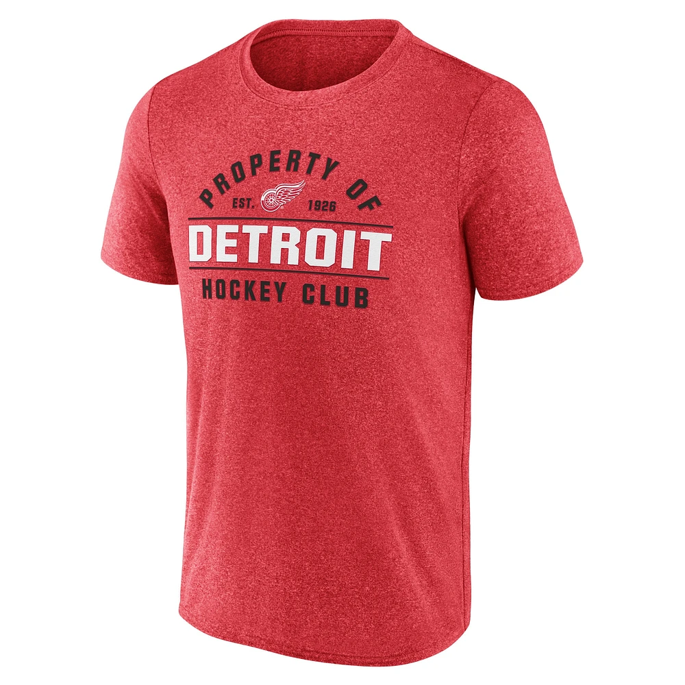 T-shirt fanatiques pour hommes, rouge chiné, propriété des Red Wings de Detroit