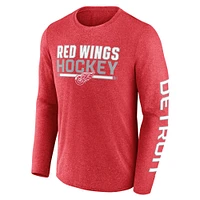 T-shirt synthétique à manches longues emblématique Fanatics Heather Red Detroit Wings pour hommes