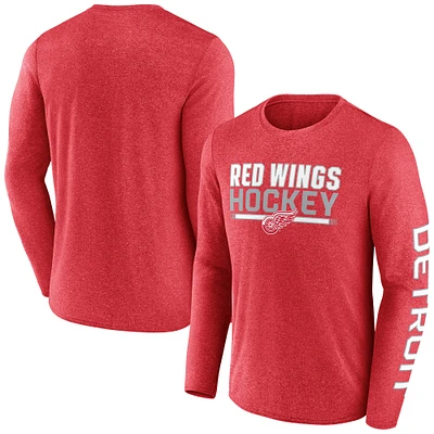 T-shirt synthétique à manches longues emblématique Fanatics Heather Red Detroit Wings pour hommes