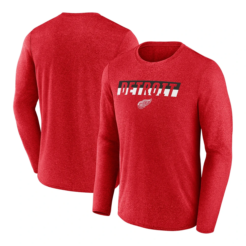 Men's Fanatics Heather Red Detroit Wings Transition Long Sleeve T-Shirt