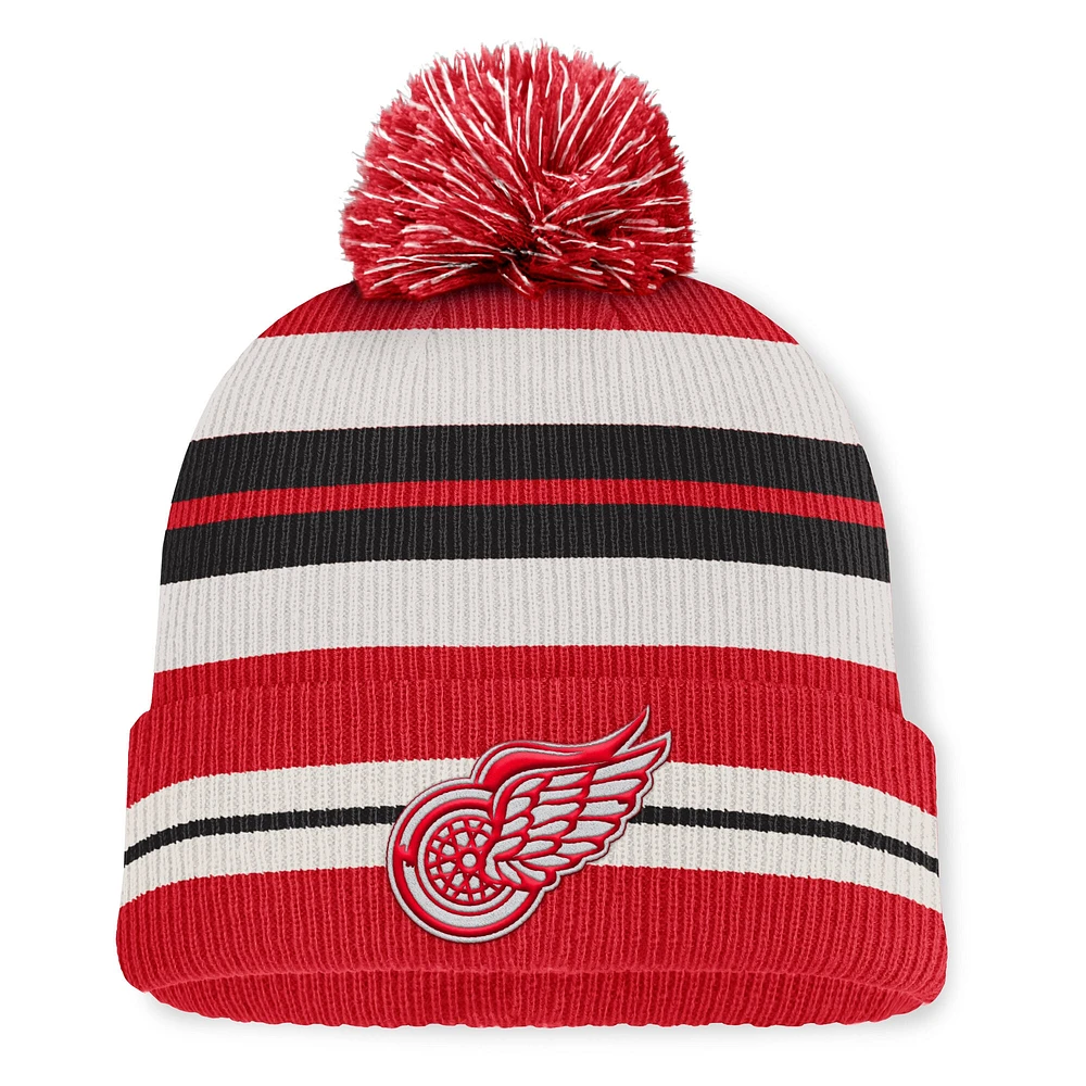 Bonnet en tricot à revers avec pompon pour homme Fanatics Detroit Red Wings Decades Collection rouge/crème