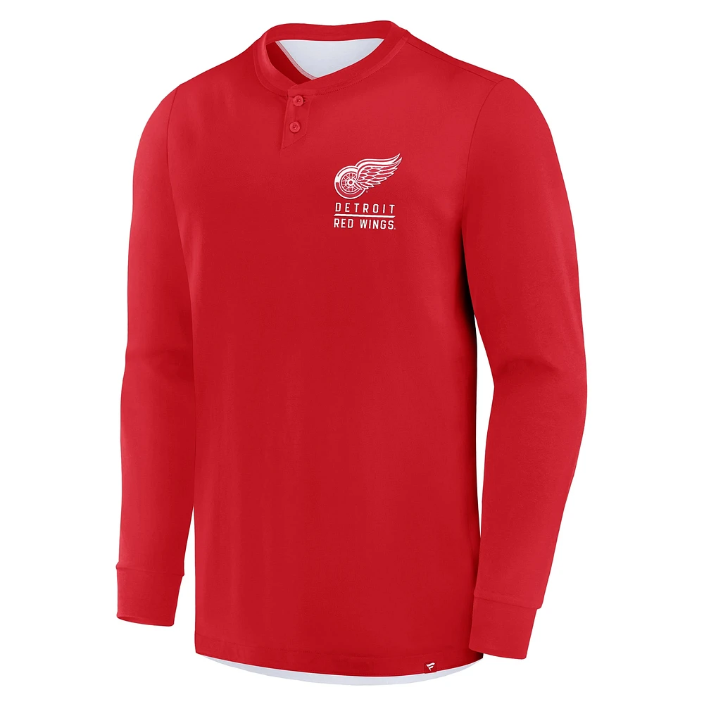 Men's Fanatics Red Detroit Wings Adrenaline Push Long Sleeve Henley Shirt