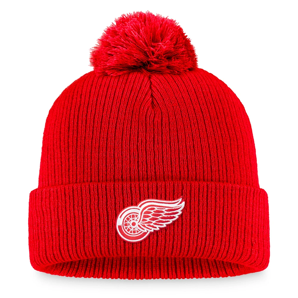 Bonnet en tricot à revers avec logo principal Fanatics Red Detroit Red Wings Core pour hommes avec pompon