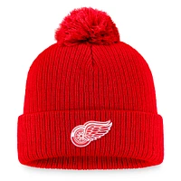 Bonnet en tricot à revers avec logo principal Fanatics Red Detroit Red Wings Core pour hommes avec pompon