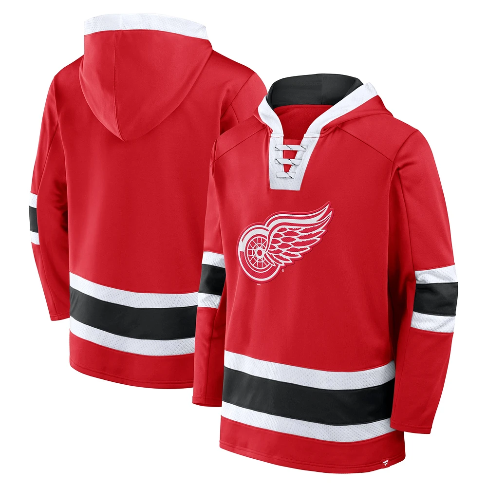 Men's Fanatics  Red Detroit Wings Inside Line Fleece Pullover Hoodie